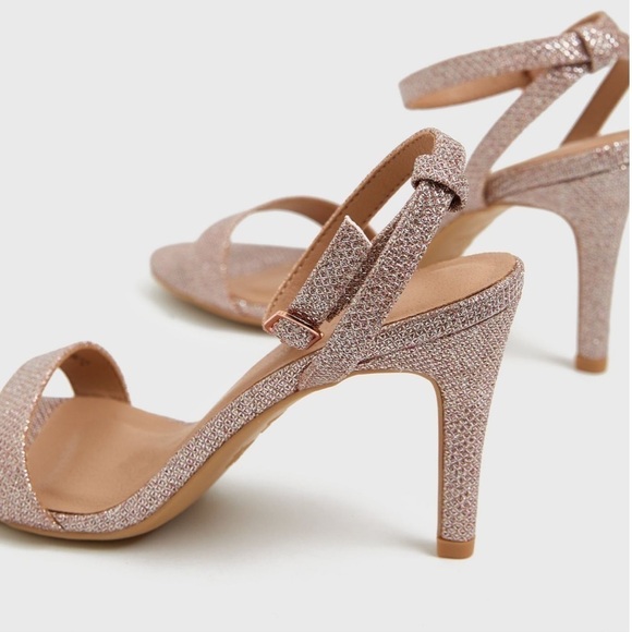 💜🤑 NEW LOOK Rose Gold Glitter Strappy Stiletto Heel Sandals Size 6 - Picture 4 of 10